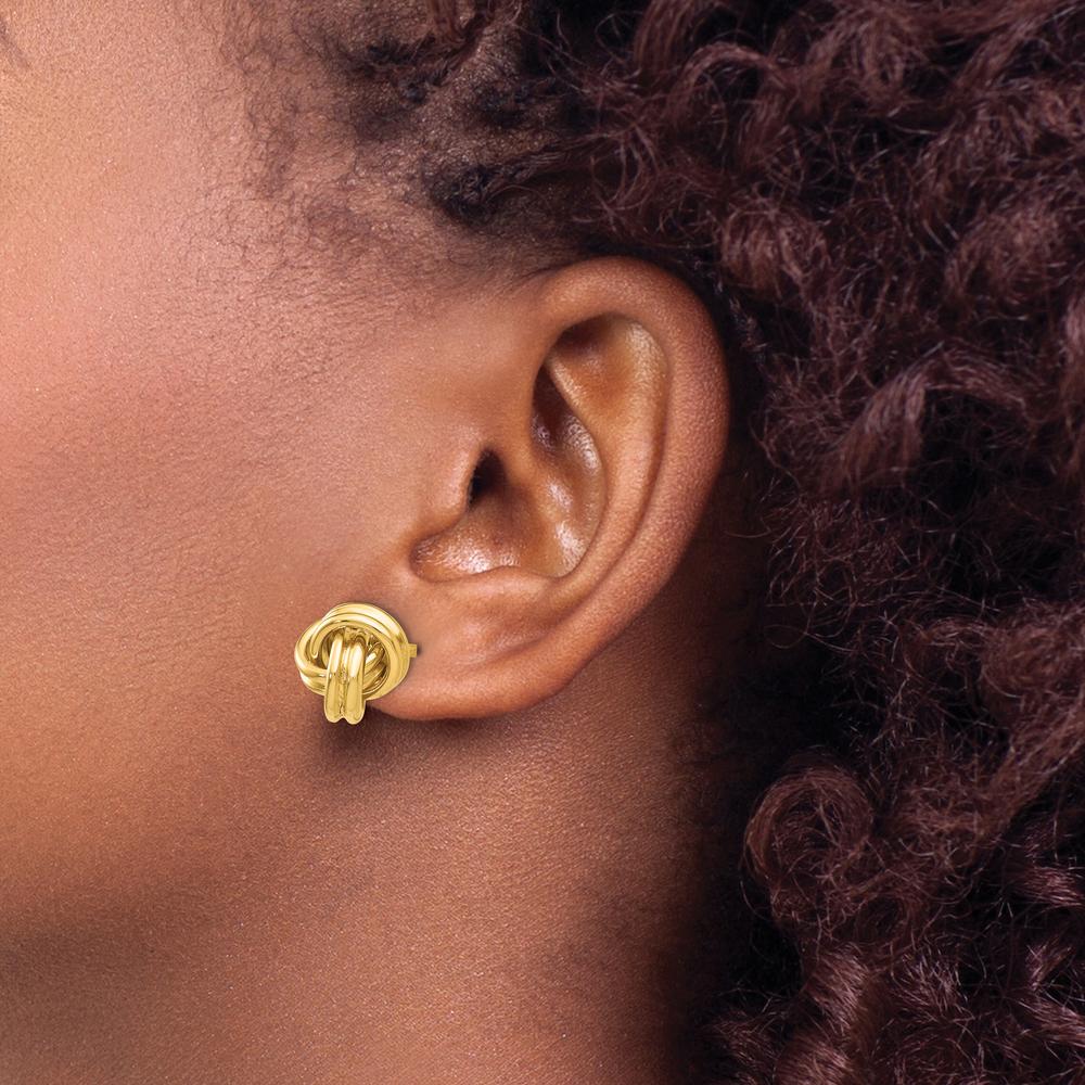 14K Yellow Gold Love Knot Post Earrings - Polished Finish, 7mm Width and Length by 0