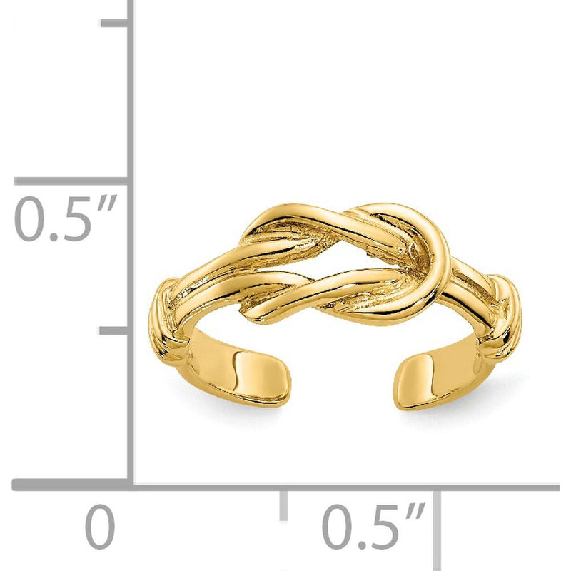14K Yellow Gold Love Knot Toe Ring - Polished Finish, 2mm Band Width, 5mm Top Length by Oro Pregiato