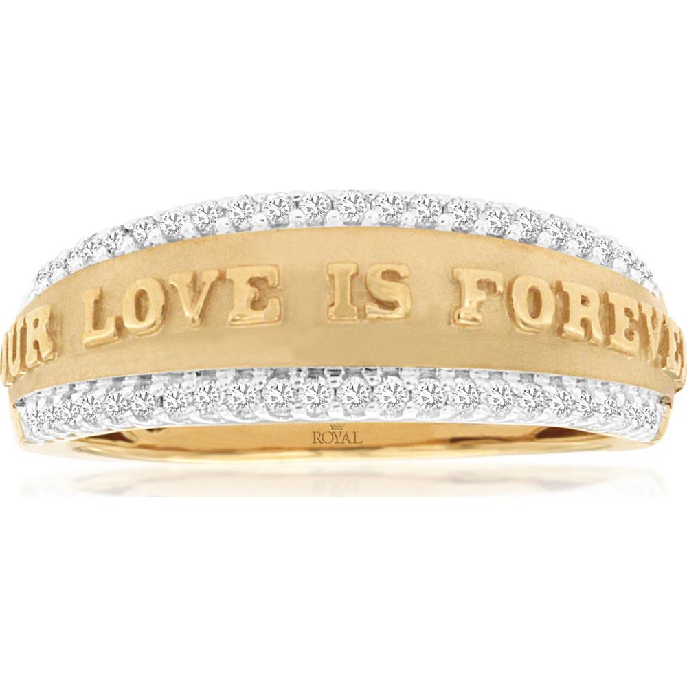 14K Yellow Gold Love Message Wedding Band with Round Diamonds - 0.20 Carat Total Diamond Weight - Royal Jewelry