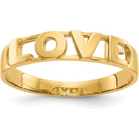 14K Yellow Gold "LOVE" Themed Ring with Polished Finish - Sizeable from 4-8 by Oro Pregiato