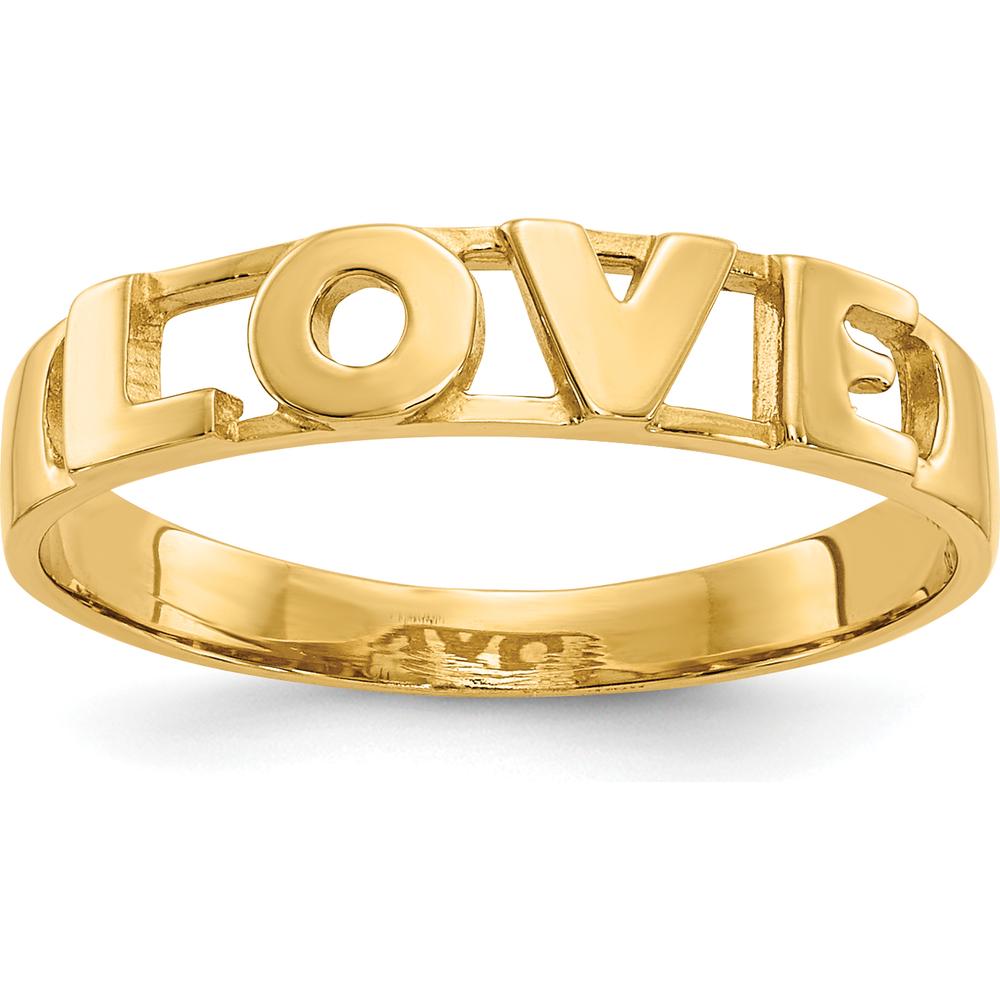 14K Yellow Gold "LOVE" Themed Ring with Polished Finish - Sizeable from 4-8 by Oro Pregiato