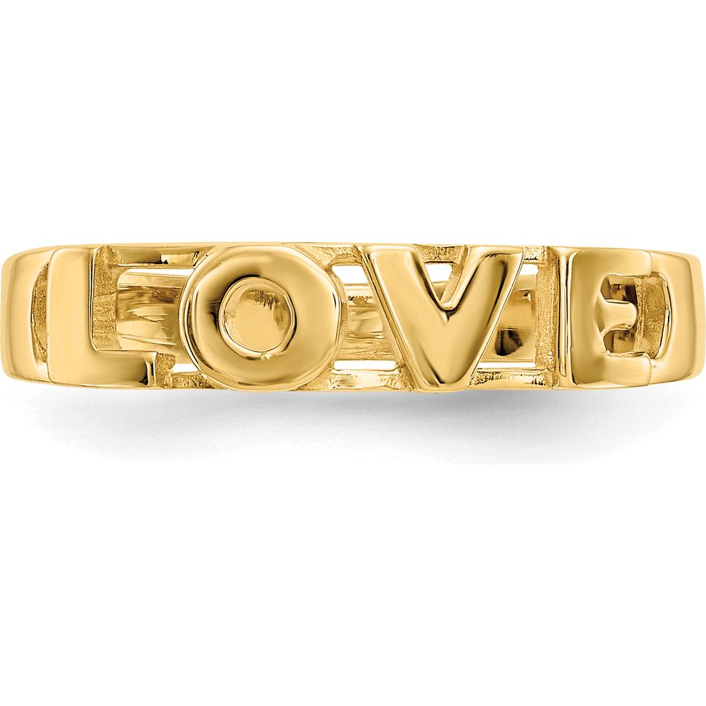 14K Yellow Gold "LOVE" Themed Ring with Polished Finish - Sizeable from 4-8 by Oro Pregiato