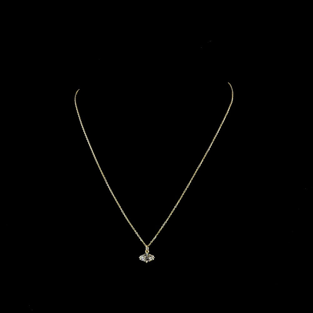 14K Yellow Gold Lozenge Step Cut Lab Diamond Solitaire Necklace with East-West Pendant - 1.06 Carat Total Weight - Covaloro Fine Jewelry