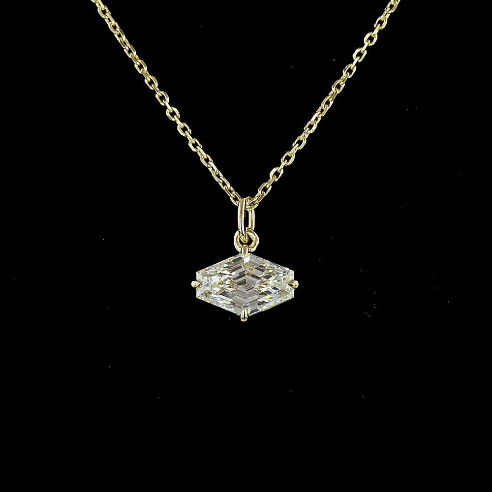 14K Yellow Gold Lozenge Step Cut Lab Diamond Solitaire Necklace with East-West Pendant - 1.06 Carat Total Weight - Covaloro Fine Jewelry