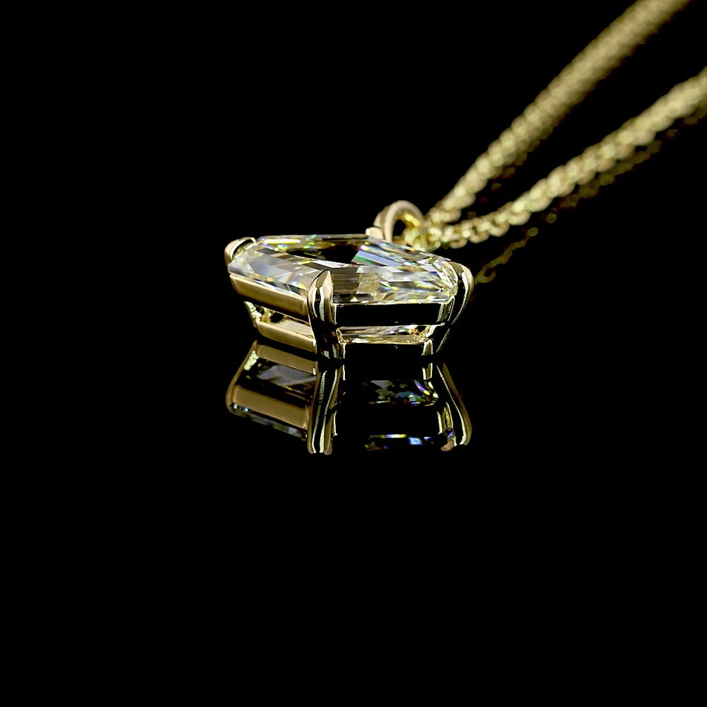 14K Yellow Gold Lozenge Step Cut Lab Diamond Solitaire Necklace with East-West Pendant - 1.06 Carat Total Weight - Covaloro Fine Jewelry