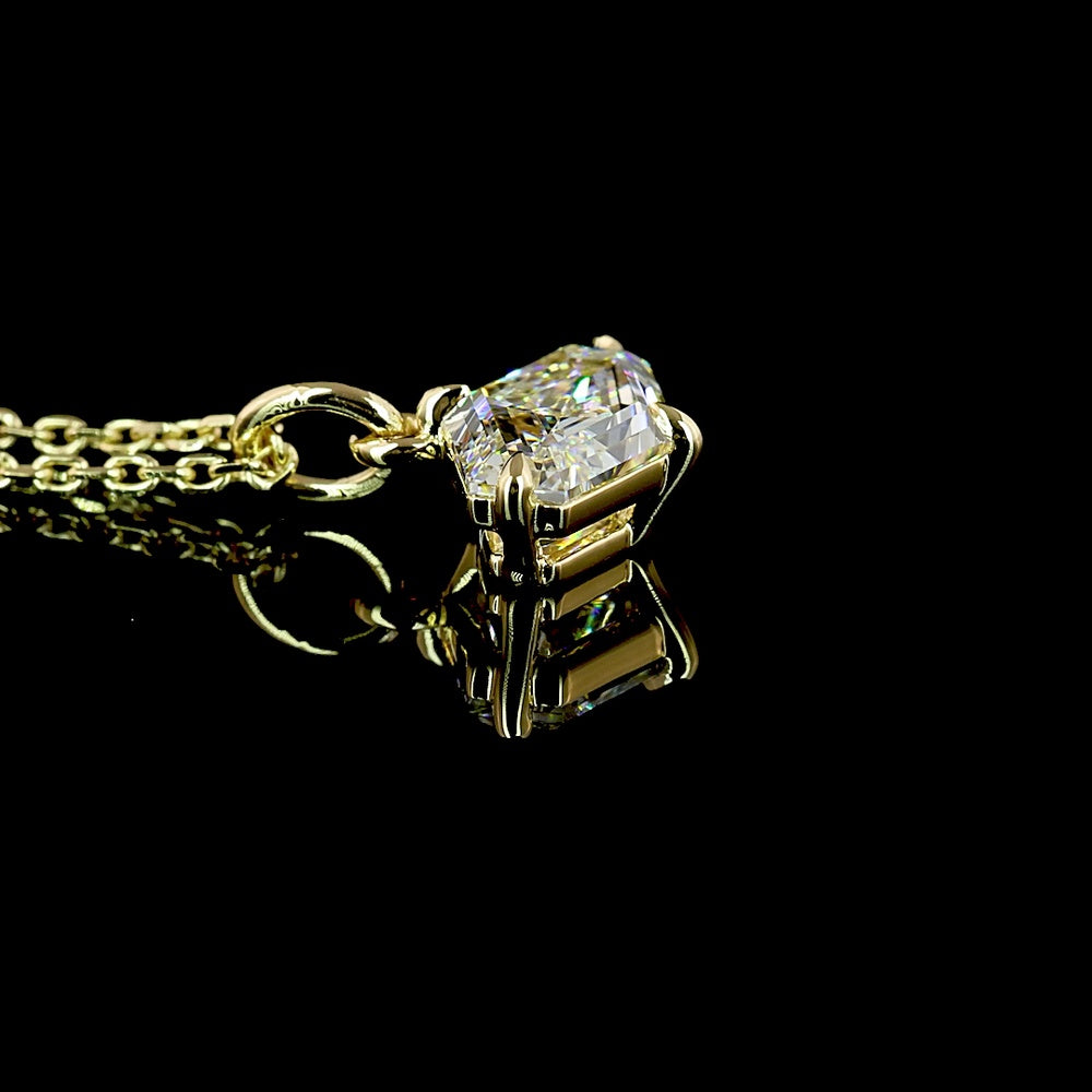 14K Yellow Gold Lozenge Step Cut Lab Diamond Solitaire Necklace with East-West Pendant - 1.06 Carat Total Weight - Covaloro Fine Jewelry