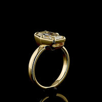14K Yellow Gold Lozenge Step Cut Solitaire Ring with E-F VS1 Lab Diamond - 3.10 Carat Total Weight - Covaloro Fine Jewelry