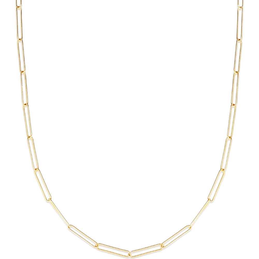14K Yellow Gold Lungo Paperclip Chain Necklace - 18" with Pear Shaped Lobster Clasp by Orozza Fine Jewelry