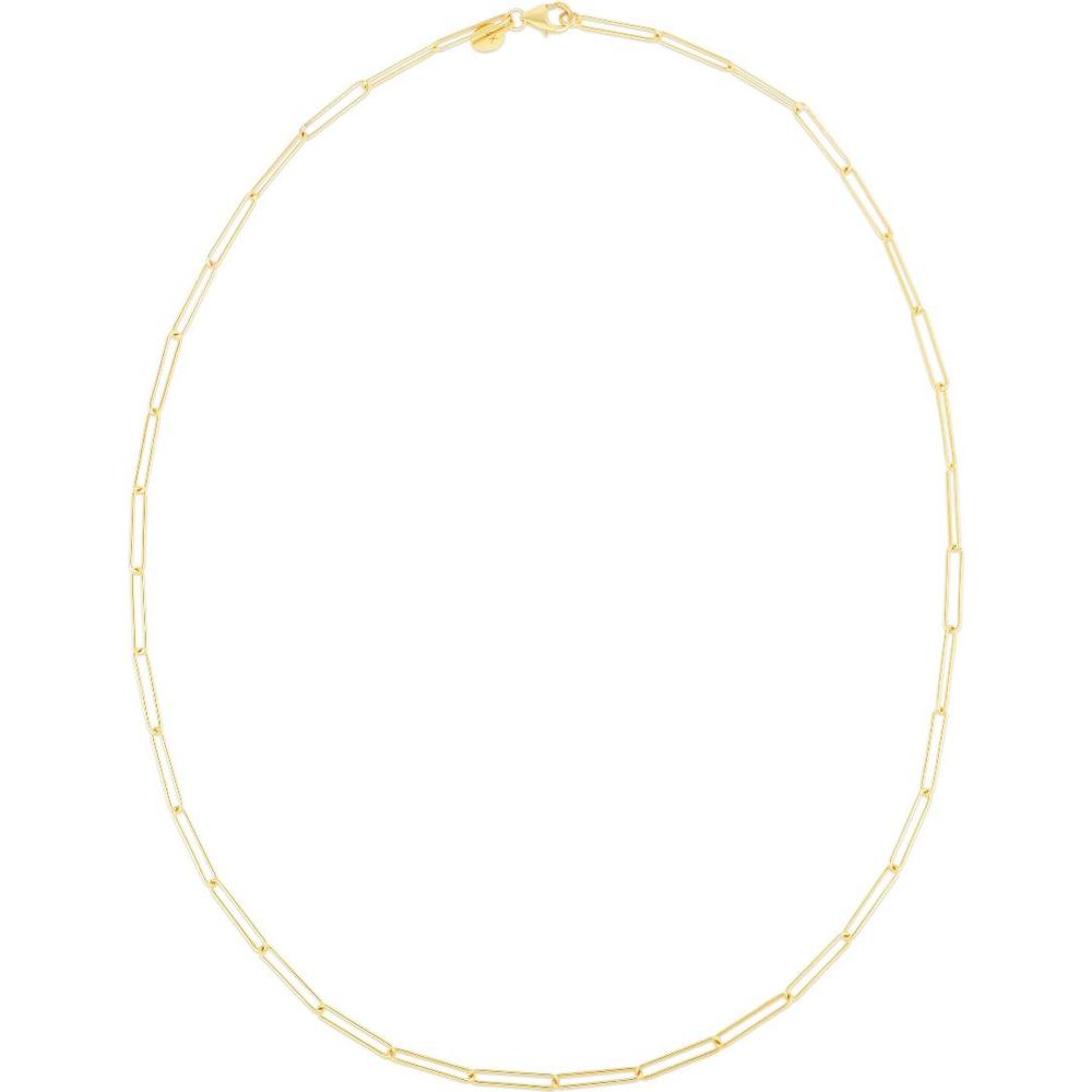 14K Yellow Gold Lungo Paperclip Chain Necklace - 18" with Pear Shaped Lobster Clasp by Orozza Fine Jewelry
