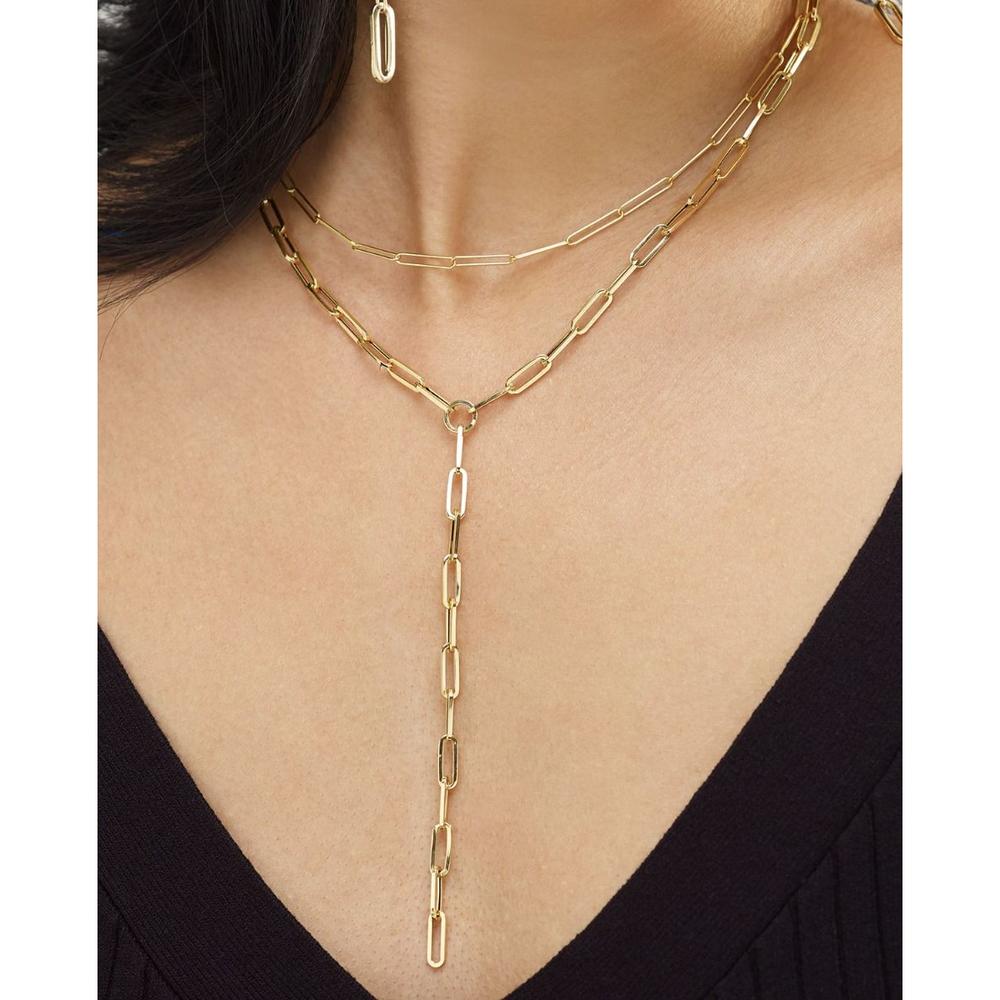14K Yellow Gold Lungo Paperclip Chain Necklace - 18" with Pear Shaped Lobster Clasp by Orozza Fine Jewelry