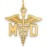 14K Yellow Gold M.D. Caduceus Charm Pendant - Polished Finish