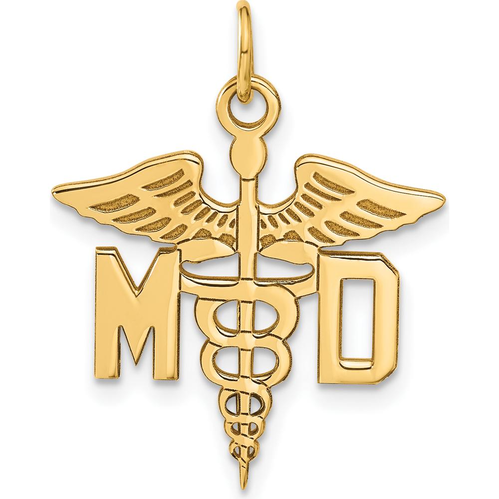14K Yellow Gold M.D. Caduceus Charm Pendant - Polished Finish