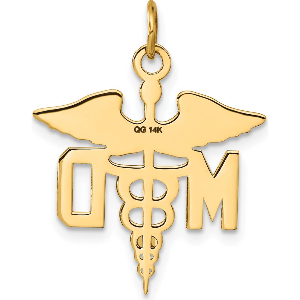 14K Yellow Gold M.D. Caduceus Charm Pendant - Polished Finish