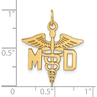 14K Yellow Gold M.D. Caduceus Charm Pendant - Polished Finish