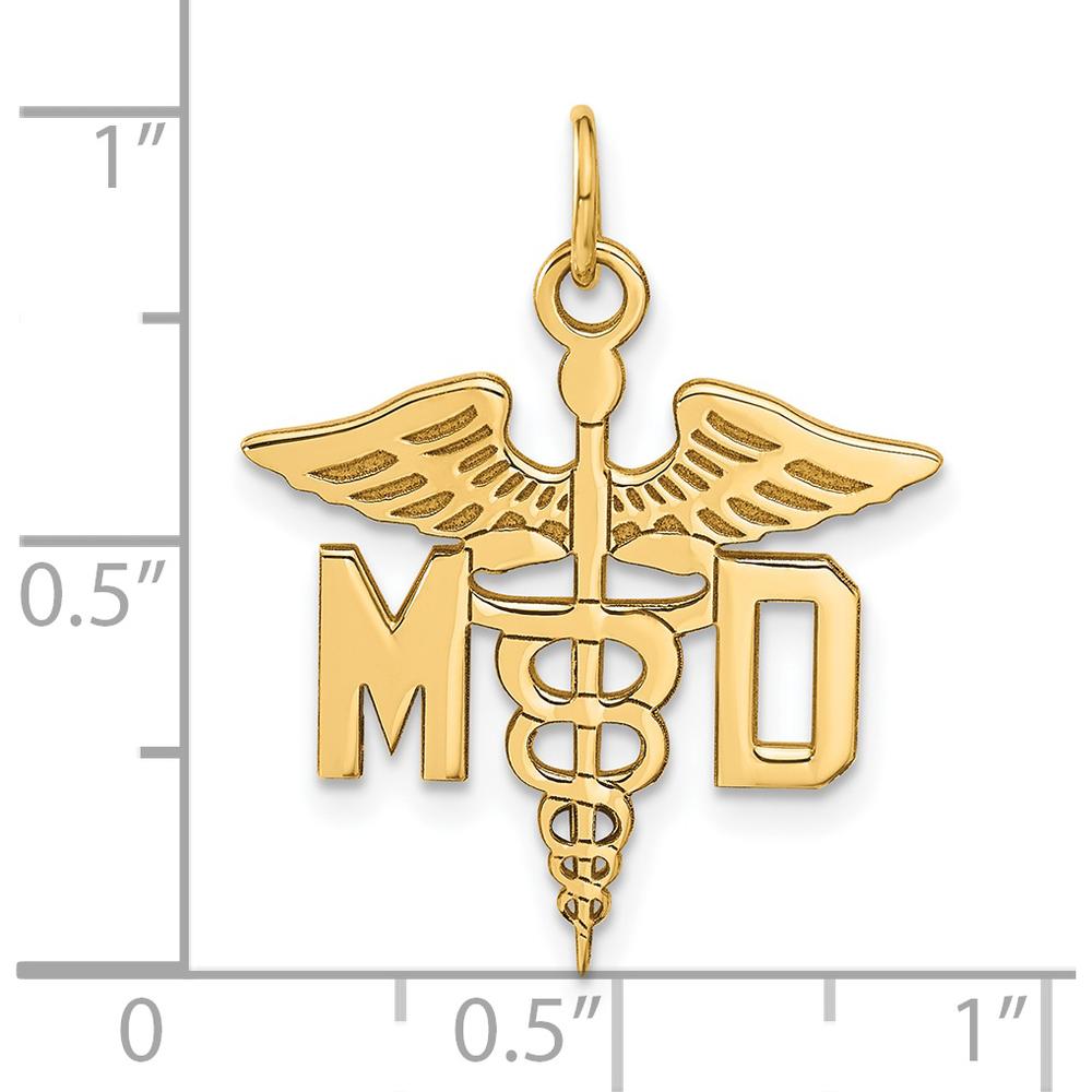 14K Yellow Gold M.D. Caduceus Charm Pendant - Polished Finish