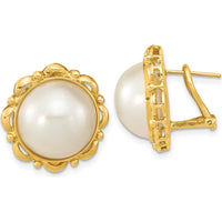14K Yellow Gold Mabe Pearl Omega Back Earrings - 13-14mm Cultured Pearls by Monteluci Fine Jewelry