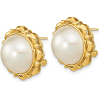 14K Yellow Gold Mabe Pearl Omega Back Earrings - 13-14mm Cultured Pearls by Monteluci Fine Jewelry