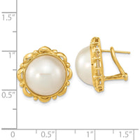 14K Yellow Gold Mabe Pearl Omega Back Earrings - 13-14mm Cultured Pearls by Monteluci Fine Jewelry