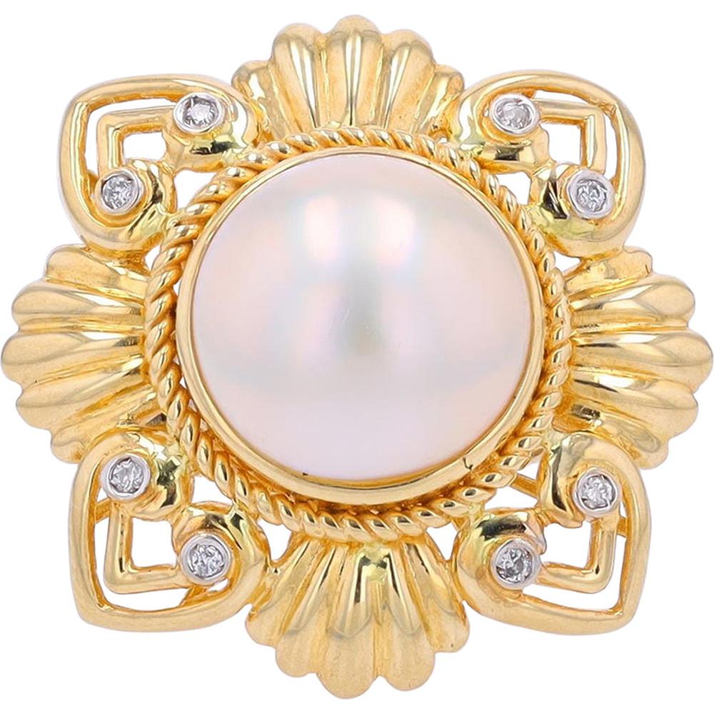14K Yellow Gold Mabe Pearl Ring with Diamond Accents - Timeless Elegance