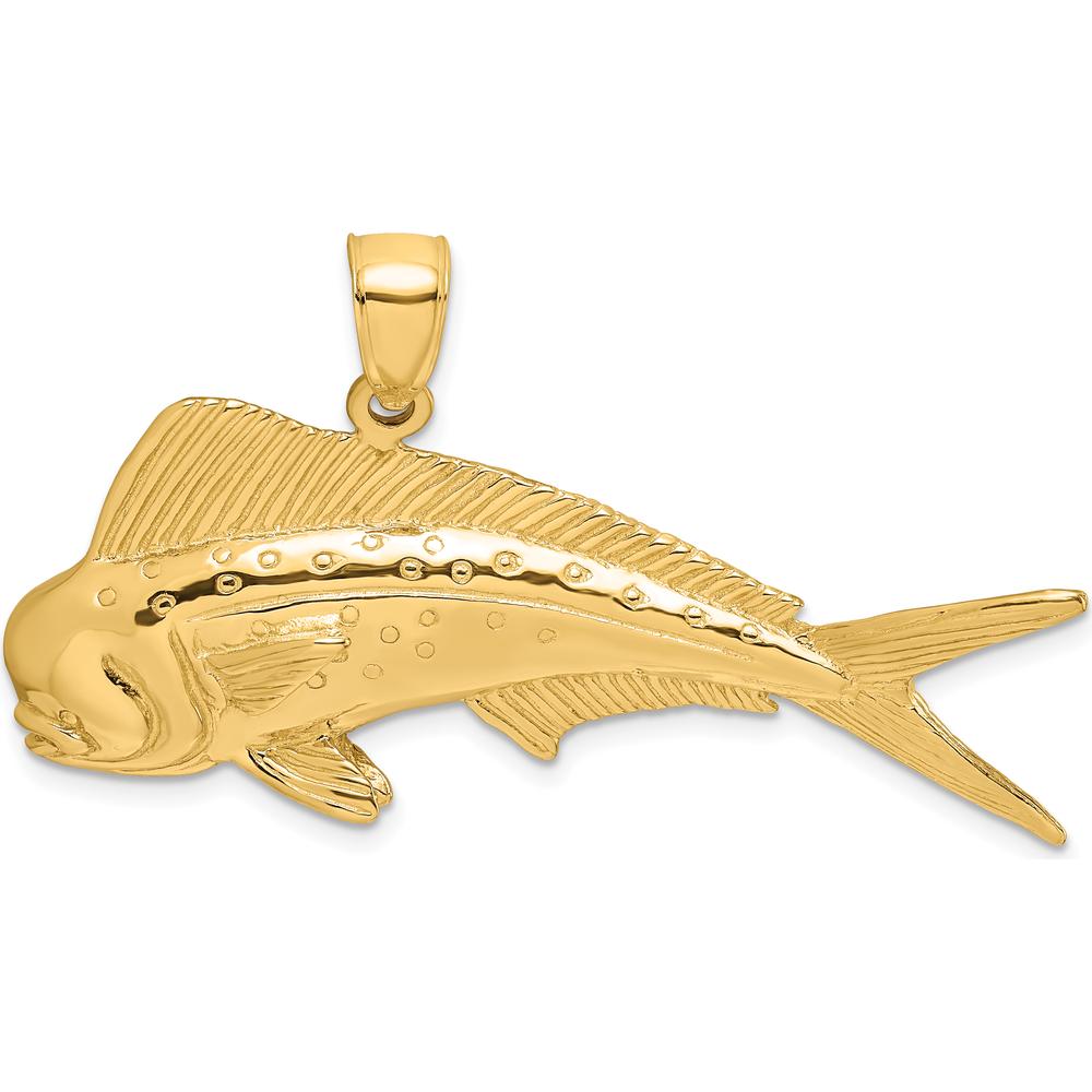 14K Yellow Gold Mahi-Mahi Dorado Pendant with Textured Detailing by Oro Pregiato