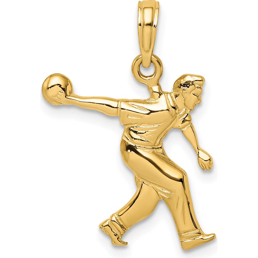 14K Yellow Gold Male Bowling Charm Pendant - Textured Finish by Oro Pregiato