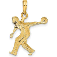 14K Yellow Gold Male Bowling Charm Pendant - Textured Finish by Oro Pregiato