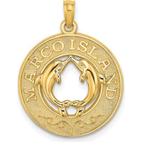 14K Yellow Gold Marco Island Dolphin Circle Pendant with Textured Finish by Oro Pregiato