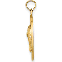14K Yellow Gold Marco Island Dolphin Circle Pendant with Textured Finish by Oro Pregiato