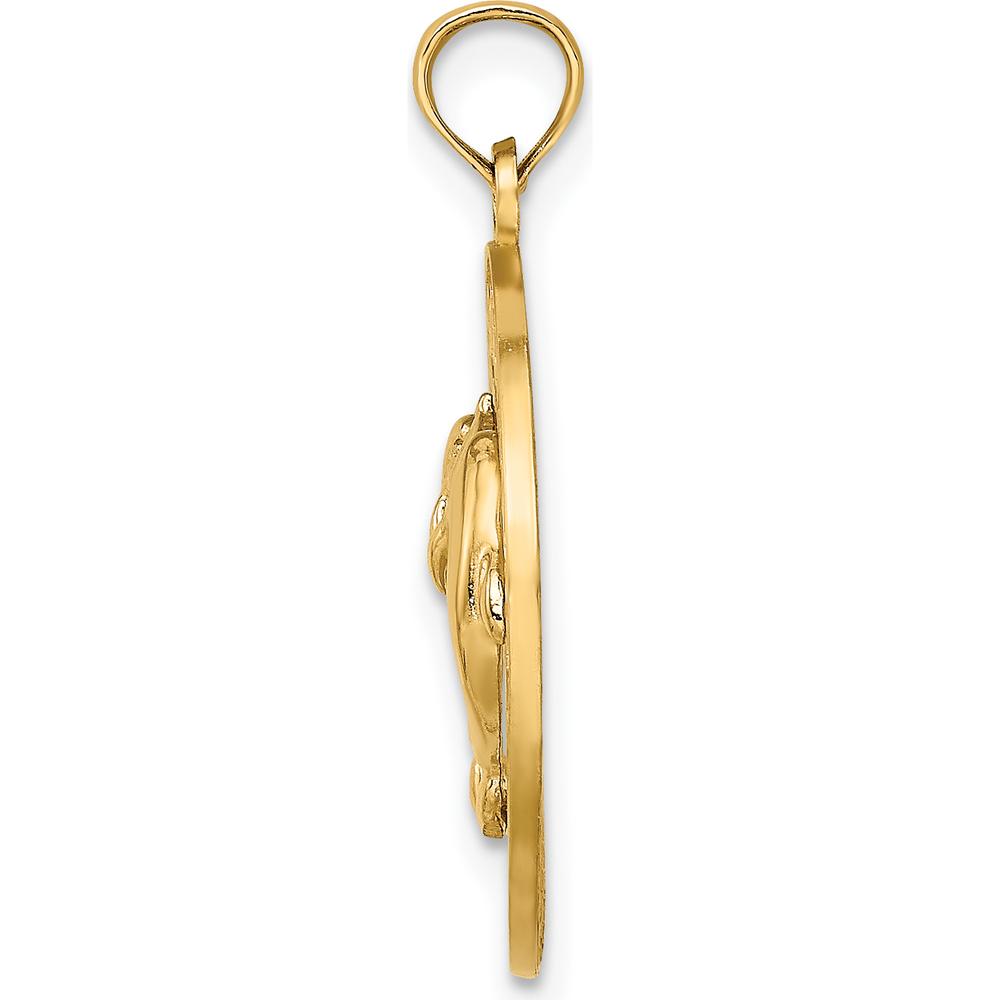 14K Yellow Gold Marco Island Dolphin Circle Pendant with Textured Finish by Oro Pregiato