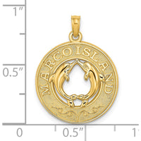 14K Yellow Gold Marco Island Dolphin Circle Pendant with Textured Finish by Oro Pregiato