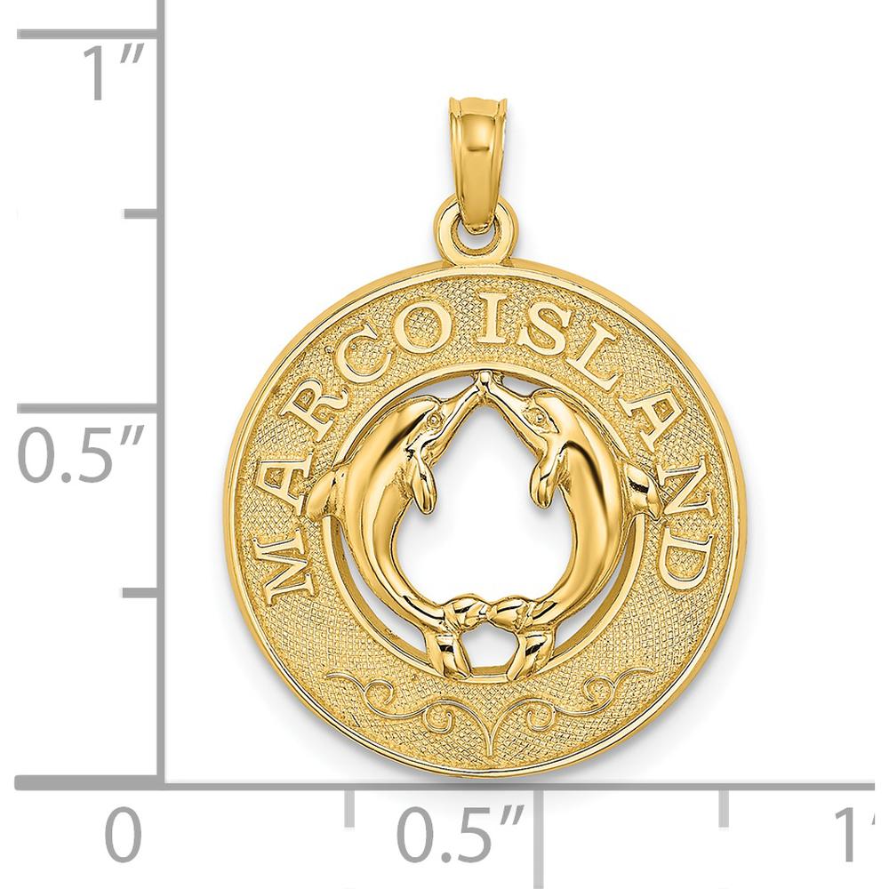 14K Yellow Gold Marco Island Dolphin Circle Pendant with Textured Finish by Oro Pregiato