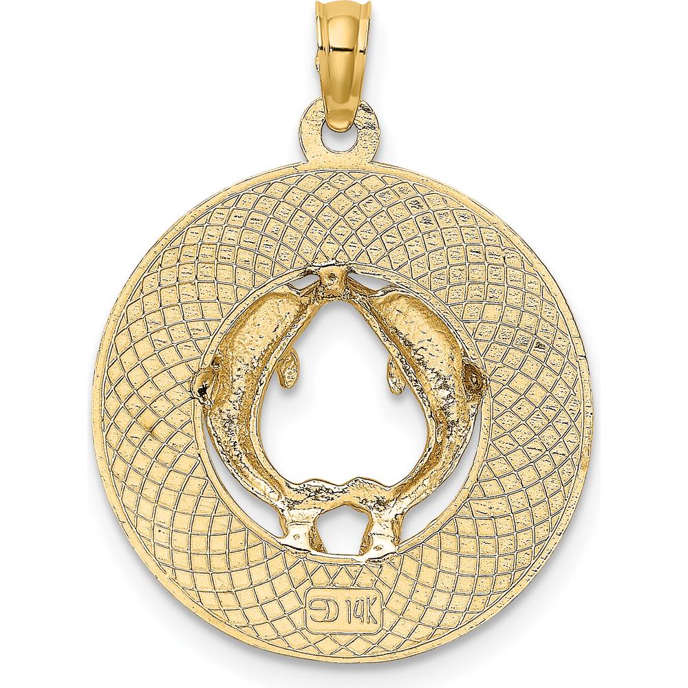 14K Yellow Gold Marco Island Dolphin Circle Pendant with Textured Finish by Oro Pregiato