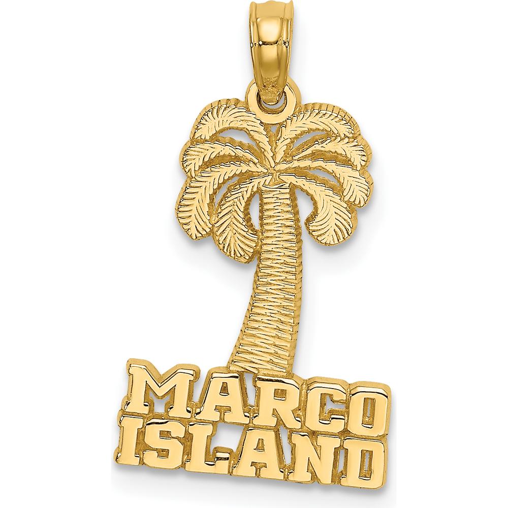 14K Yellow Gold Marco Island Palm Tree Charm Pendant - Tropical Beach Vacation Jewelry by Oro Pregiato