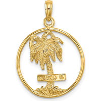 14K Yellow Gold "Marco Island" Palm Tree Round Charm with Engraved Detail by Oro Pregiato