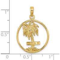 14K Yellow Gold "Marco Island" Palm Tree Round Charm with Engraved Detail by Oro Pregiato