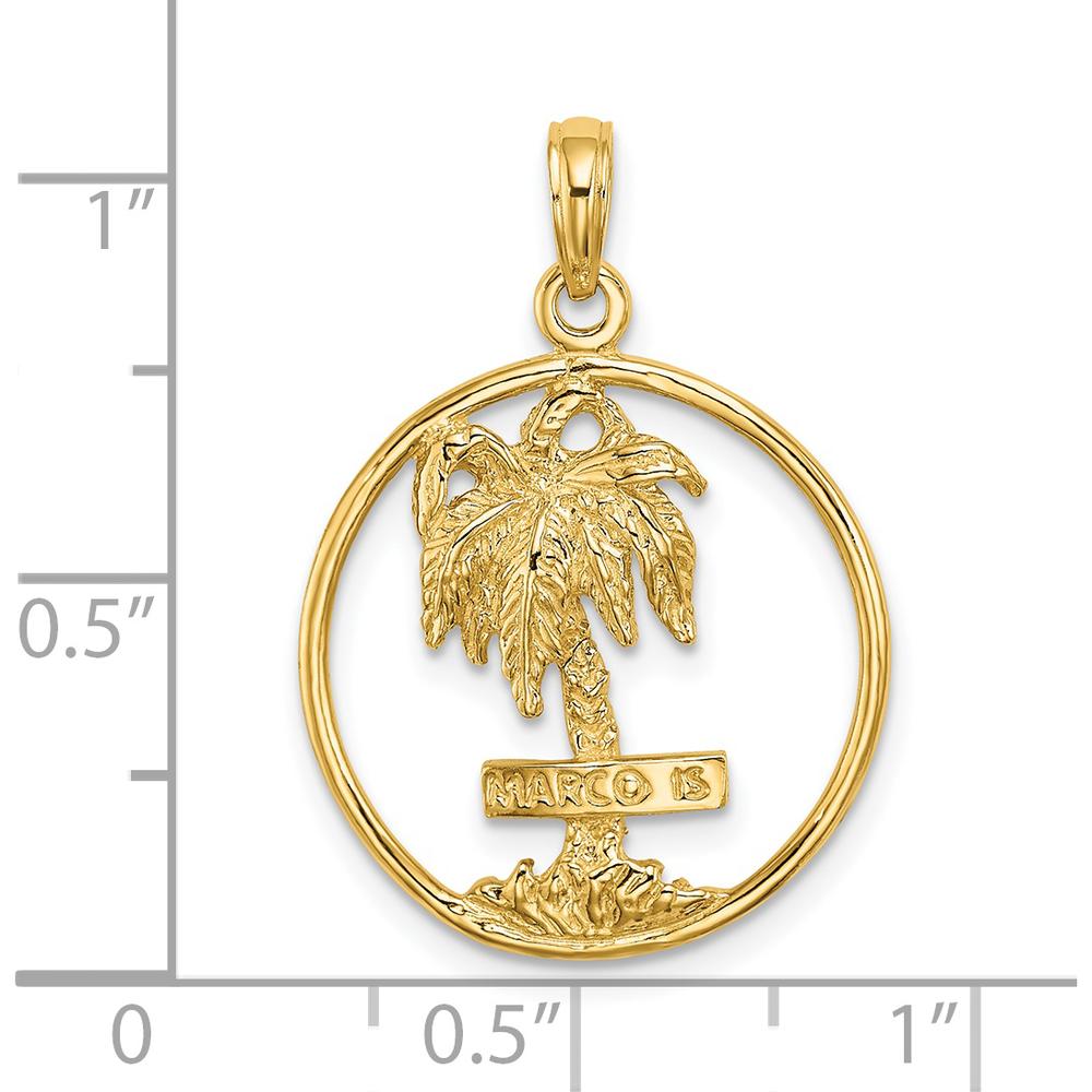 14K Yellow Gold "Marco Island" Palm Tree Round Charm with Engraved Detail by Oro Pregiato