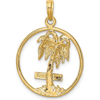 14K Yellow Gold "Marco Island" Palm Tree Round Charm with Engraved Detail by Oro Pregiato
