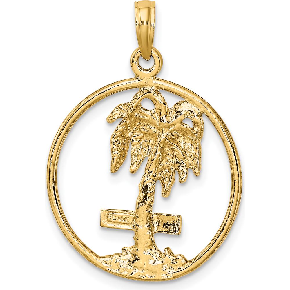 14K Yellow Gold "Marco Island" Palm Tree Round Charm with Engraved Detail by Oro Pregiato