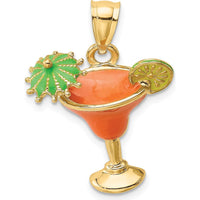 14K Yellow Gold Margarita Cocktail Charm with Multi-Colored Enamel - Playful Summer Pendant by Oro Pregiato