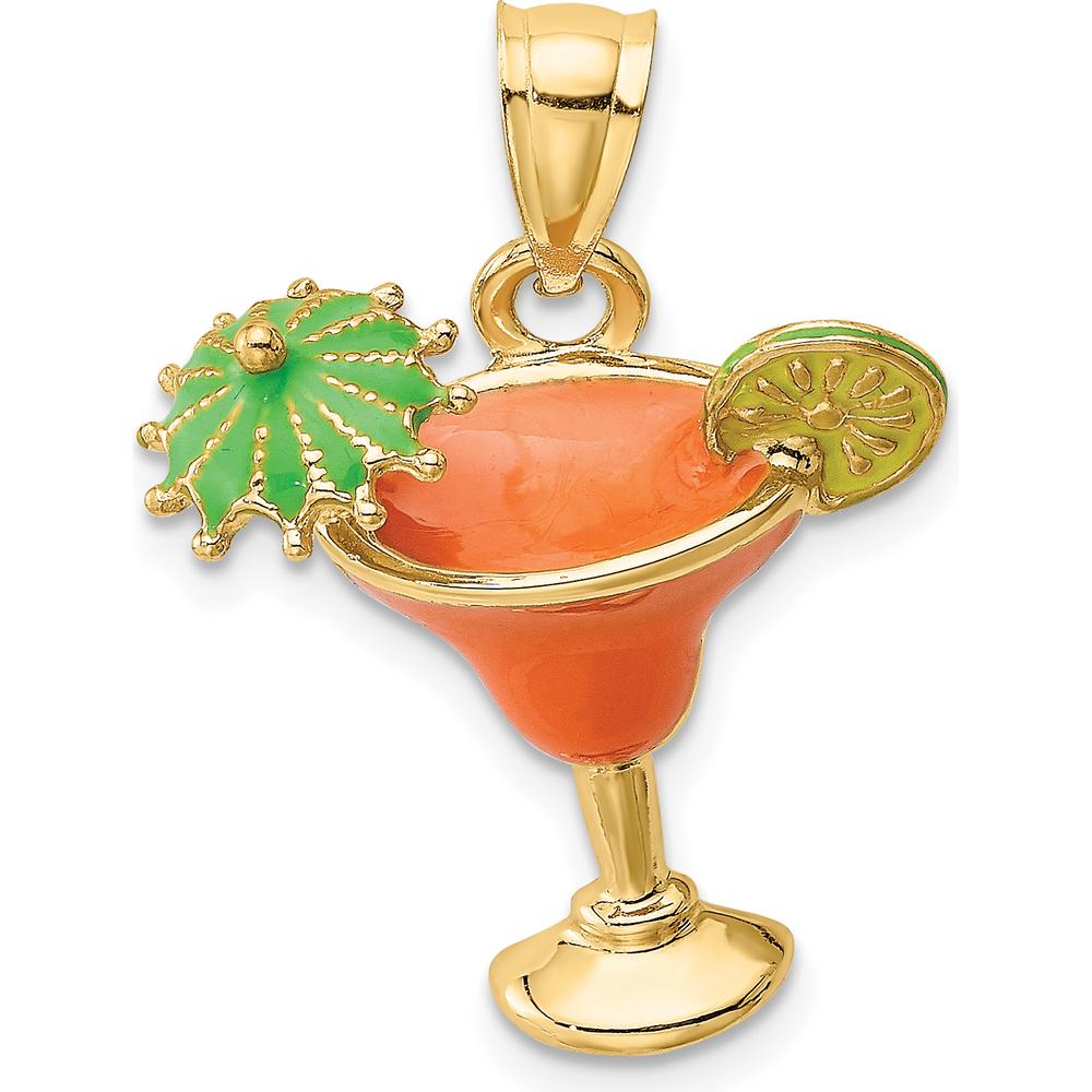 14K Yellow Gold Margarita Cocktail Charm with Multi-Colored Enamel - Playful Summer Pendant by Oro Pregiato
