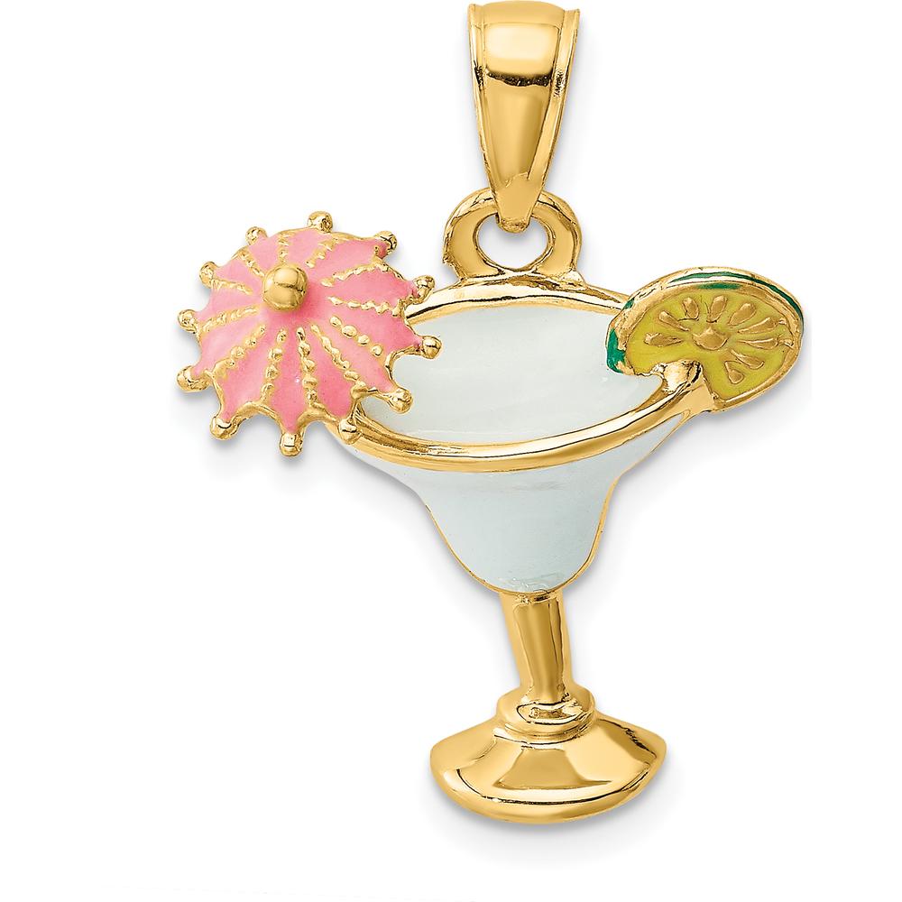 14K Yellow Gold Margarita Drink Pendant with Enamel Umbrella and Lime Charm by Oro Pregiato