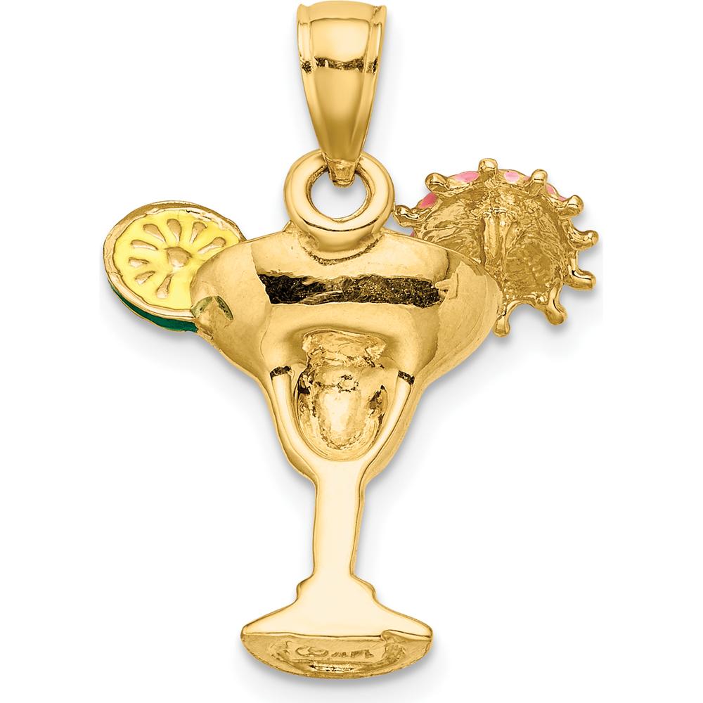 14K Yellow Gold Margarita Drink Pendant with Enamel Umbrella and Lime Charm by Oro Pregiato