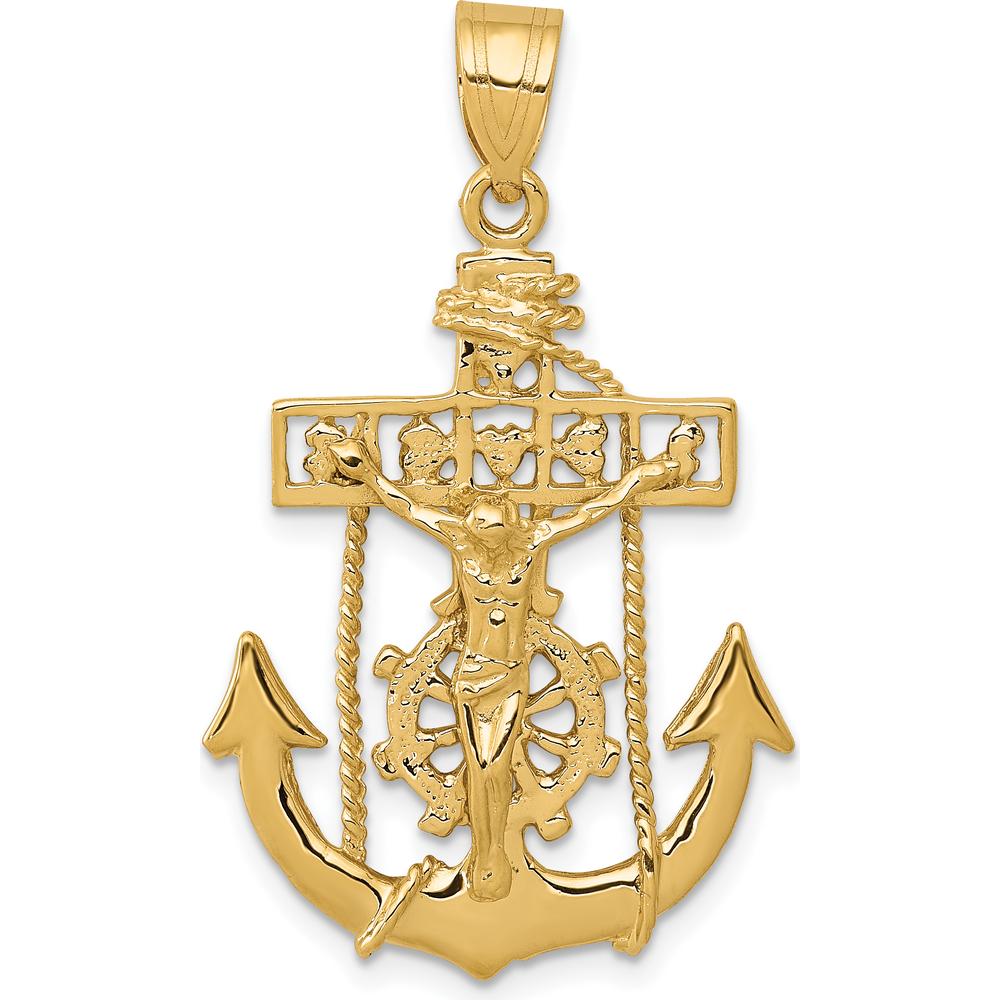14K Yellow Gold Mariners Cross Pendant with Anchor Design by Oro Pregiato
