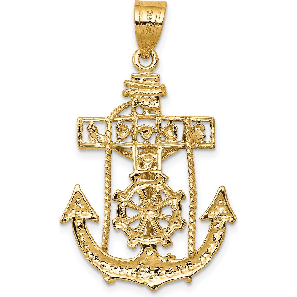 14K Yellow Gold Mariners Cross Pendant with Anchor Design by Oro Pregiato