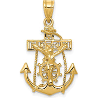 14K Yellow Gold Mariners Crucifix Pendant with Anchor and Nautical Helm by Oro Pregiato