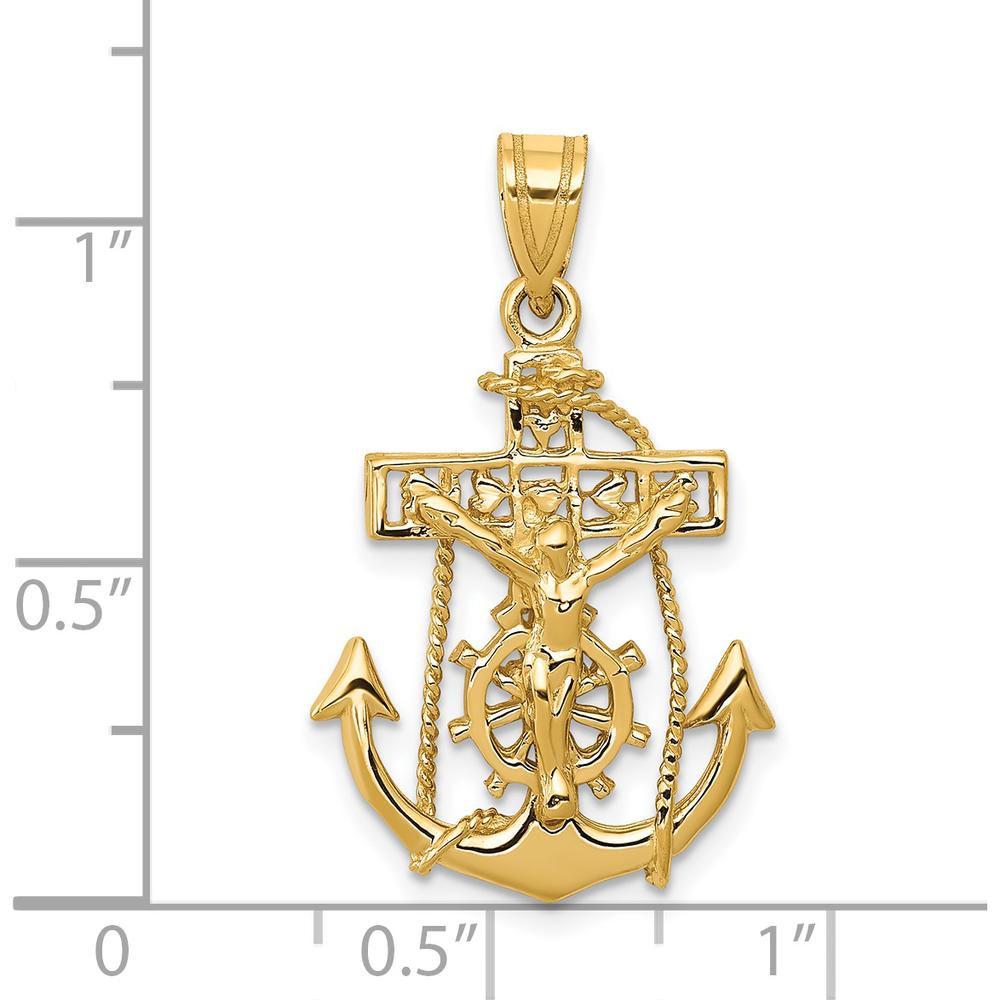 14K Yellow Gold Mariners Crucifix Pendant with Anchor and Nautical Helm by Oro Pregiato