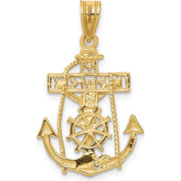 14K Yellow Gold Mariners Crucifix Pendant with Anchor and Nautical Helm by Oro Pregiato