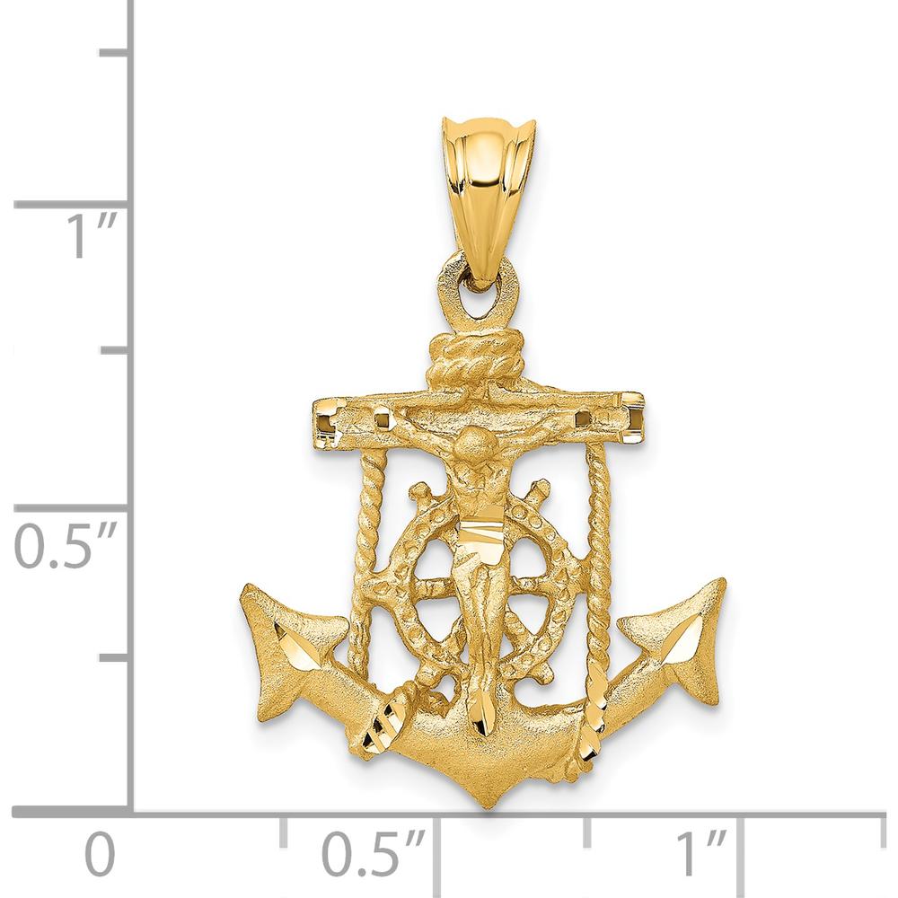 14K Yellow Gold Mariners Crucifix Pendant with Satin Diamond-Cut Finish by Oro Pregiato