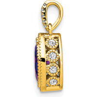 14K Yellow Gold Marquise Amethyst and Diamond Pendant with Beaded Halo - 0.37 Carat Amethyst and 0.03 Carat Total Diamond Weight by Lumare Gioia