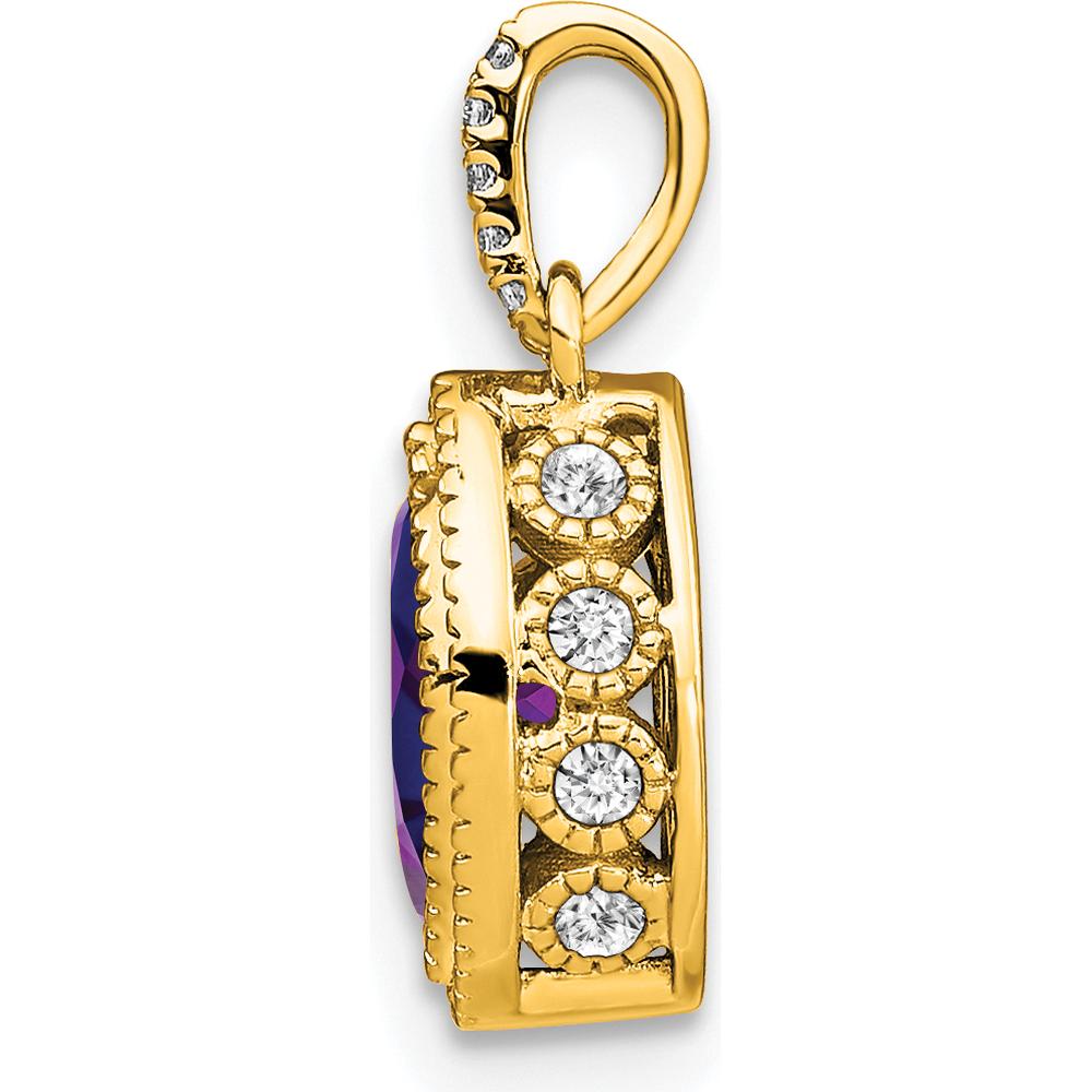 14K Yellow Gold Marquise Amethyst and Diamond Pendant with Beaded Halo - 0.37 Carat Amethyst and 0.03 Carat Total Diamond Weight by Lumare Gioia